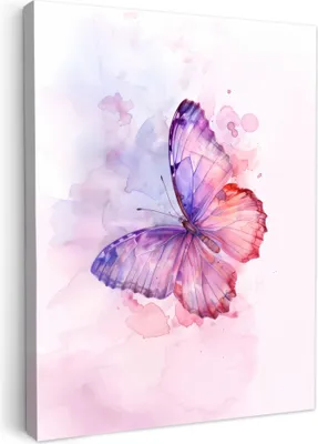 Produktbild von Leinwand Bilder 60x80 cm - Kinder Mädchen - Schmetterling - Pastell, Bilder Wohnzimmer Modern, Wanddeko