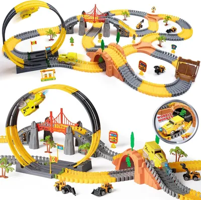 Produktbild von OR OR TU Rennstrecke Spielzeug 342 Teile – Flexible Autorennbahn mit 2 elektrischen Fahrzeugen, 360° Looping, Brücke, Tunnel, Baufahrzeugen & Verkehrsschildern, STEM Lernspielzeug, Geschenk für Kinder ab 3 Jahren
