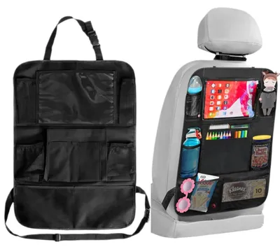 Productafbeelding van Autostoel organizer voor kinderen, rugleuningbeschermer met tabletvak, zwart, 1 stuk