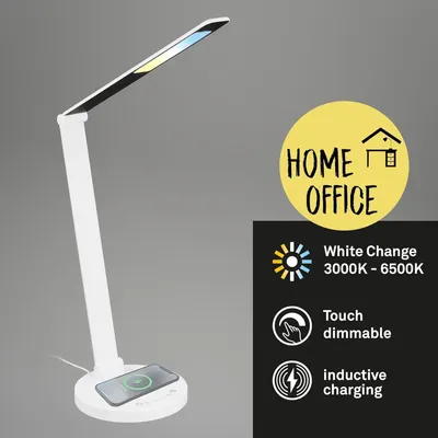 Image de Briloner Cuma LED Lampe de bureau, Chargeur inductif, Variable, tactile, fonction mémoire, blanc, Ø18 x 44 cm