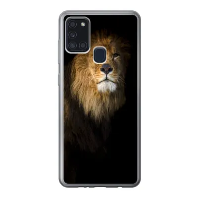 Produktbild von MuchoWow® Handyhülle Schutzhülle Hülle für Samsung Galaxy A21s Löwe - Licht - Schwarz - Porträt Silikon Softcase Handy Hülle - Hartschale