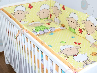 Produktbild von PRIMAWELA Nestchen 420 cm Bettumrandung Babybett Baby Kinder Nest Kopfumrandung 21. Schaf Gelb