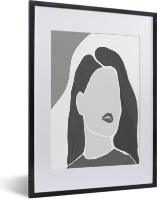 Produktbild von MuchoWow® Gerahmtes Poster Porträt - Frau - Schwarz - Weiß 30x40 cm - Poster mit Schwarzem Bilderrahmen Wandposter Rahmen Foto Bilder - Wandposter Schlafzimmer