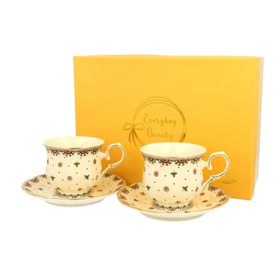 Obrázok produktu pre DUO ECRU 22766 Súprava 2 šálok 260 ml s podšálkami s podšálkami, porcelán New Bone China
