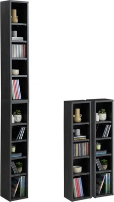 Produktbild von CD DVD Blueray Regal CHART in Esche Grau – Zweiteiliges Medienregal, Aufbewahrung, CD-Ständer mit 10 Fächern für bis zu 160 CDs, 20x187 cm (B x H)