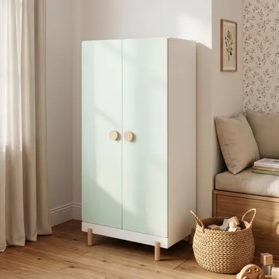 Image de Armoire pour enfant "Vaarentaa", dimensions : 126 x 60 x 41 cm, couleur : blanc / vert menthe