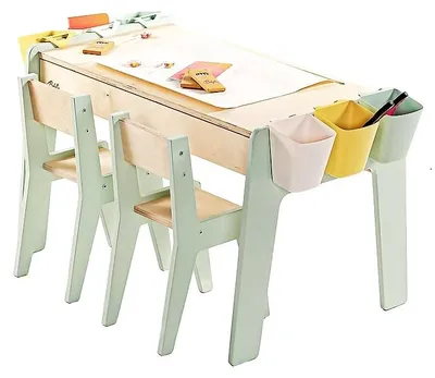 Zdjęcie produktu dla Stolik drewniany z krzesłami MIĘTOWY dzieci MONTESSORI Zabawa Nauka GRATIS