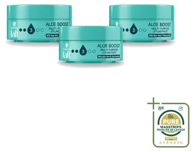 Image de 3 tubes de Taft Aloe Boost, pâte coiffante - 75 ml - Pack économique - 3 pièces
