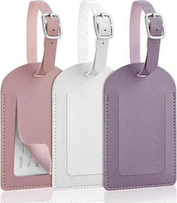 Produktbild von PolkaHome® 3er Set Gepäckanhänger Kofferanhänger aus Kunstleder mit Namensschild, Adressanhänger für Koffer, Rucksack, Reisezubehör