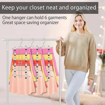 Image de Lot de 3 cintres en métal avec 12 pinces pour un rangement peu encombrant