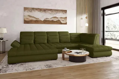 Produktbild von 99rooms Toscana Wohnlandschaft Strukturstoff NEVE Grün Links mit Schlaffunktion