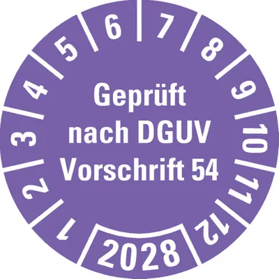 Produktbild von Dreifke® Prüfplakette  nach DGUV 54, 2028, violett, Dokumentenfolie, Ø...