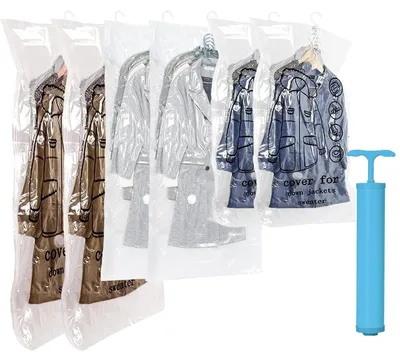 Image de Sacs de rangement sous vide avec pompe manuelle pour vêtements (lot de 6)