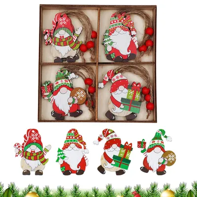 12er-Set Weihnachtsanhänger aus Holz, Zwergen-Design, mehrfarbig