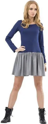 Produktbild von Kleid Tunika Mini-Kleid mit 2 Farbig Top; Dunkelblau/Grau S/36