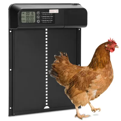 Obrázok produktu pre Jopassy Automatické dvierka do kurína s časovým a manuálnym režimom, LCD displej, vodotesné IPX4, čierne, 33x24,5 cm, s ochranou proti pasci