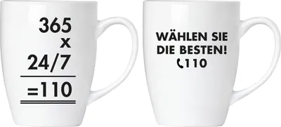 Produktbild von BRUBAKER "Wählen Sie die Besten! 110 Polizei" Tassen Set aus Keramik - Grußkarte und Geschenkpackung