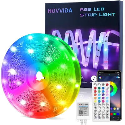 Immagine prodotto di Striscia LED HOVVIDA, 15 metri, 1 x 15 metri, 30 LED al metro, striscia LED RGB, 450 LED, controllo tramite app e
