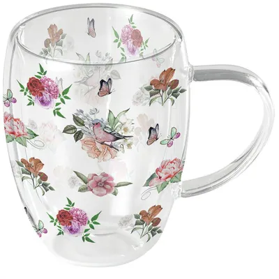 Produktbild von Doppelwandiger Glasbecher Ø 8,5 h 11 cm Röschen Double-walled glass 0.35 L Charlotte white
