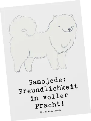 Produktbild von Mr. & Mrs. Panda Grußkarte Samojede Freundlichkeit - Weiß - Geschenk, Samojeden-Lächeln, Hunderasse, Familie, Hundeliebhaber, Ansichtskarten, Hunderassen Charakter
