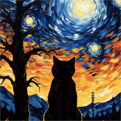 Produktbild von Wallario Premium Glasbild, freischwebende Optik, kräftige Farben, Größe 50 x 50 cm Motiv Katze im Sternenlicht