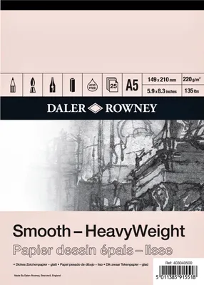 Immagine prodotto di Daler - Carta da disegno - Rowney Smooth Heavyweight 220gr A5 bianco naturale