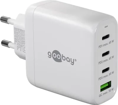 Produktbild von USB-C™ PD GaN Multiport-Schnellladegerät (68 W) weiß 3x USB-C™-Anschlüsse (Power Delivery) und 1x USB-A-Anschluss (Quick Charge)