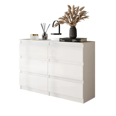 Immagine prodotto di GABRIEL – Comò / credenza con 6 cassetti – bianco opaco / bianco lucido – altezza 71 cm, larghezza 100 cm, profondità 33 cm