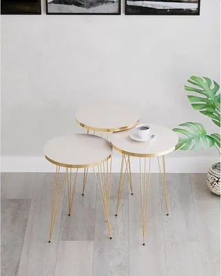 Immagine prodotto di Set di 3 tavolini rotondi con struttura in metallo effetto oro, nero, 34 x 34 x 55 cm