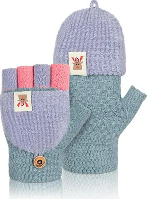 Produktbild von Handschuhe Kinder, Winter Fingerlose Handschuhe Warme Winterhandschuhe Gestrickt Fäustlinge Kinderhandschuhe für 5-11 Jahre alt Jungen Mädchen
