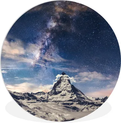 Produktbild von MuchoWow® Rundes Wandbild - Runde Bilder Berge - Sterne - Universum - Jungen - Mädchen - Kinder Ø 90 cm Kreis Wanddekoration Kunststoff - Wandkreis - Wandschmuck - Wand-Kreis - Wohnzimmer - Bild - Runde - Wanddeko - Dibond - Kunstdrucke