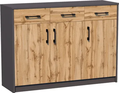 Produktbild von Kommode mit 3 Schubladen und 3 Türen in matter Ausführung, Kommode 110cm Holz Schrank Kommode mit Schubladen graphit Eiche