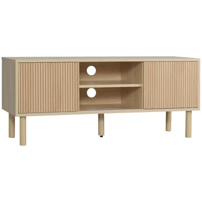 Image de HOMCOM Meuble TV support TV pour télévision jusqu'à 50 pouces 2 portes coulissantes et 2 niches avec passe-câbles - 115 x 40 x 49 cm