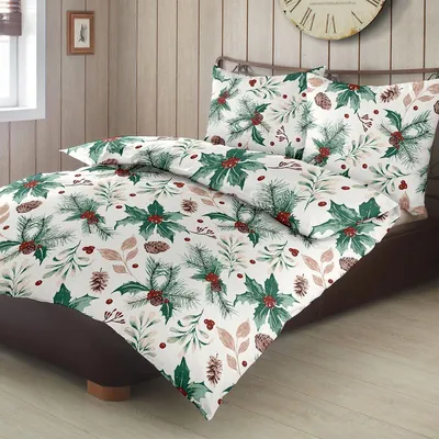 Produktbild von Traumschlaf Feinbiber Bettwäsche Winterharmonie grün 155x220 cm + 80x80 cm