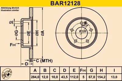 Image de Disques de frein BARUM (2 pièces) essieu avant BAR12128
