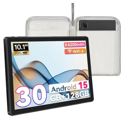 Produktbild von Tablet 10.1 Zoll Android 15, 128GB ROM, HD 1280 x 800, 6200mAh Akku, 8 MP Kamera, 5G WiFi, Bluetooth, mit Tasche