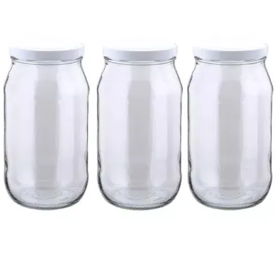 Produktbild von MIKONI Gurkenglas 1,7 L | 3 STÜCK | Weiß Deckel | Einweckgläser, Einmachgläser, Vorratsgläser, 1700ml, Einmachglas, Sturzgläser, Gurkengläser