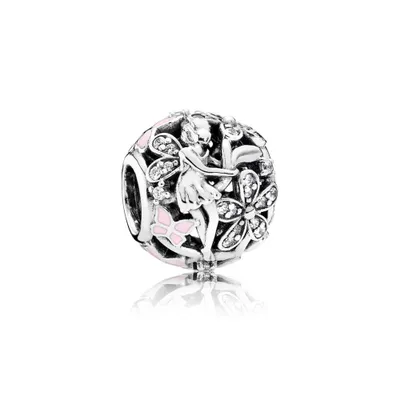 Image de Charm Pandora pour femme, motif "Fée aux marguerites scintillantes", argent, rose, référence : 791841EN68