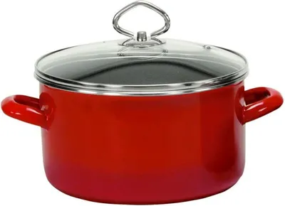 Produktbild von KRÜGER 31724RO Kochtopf 24 cm mit Glasdeckel, Rot-Grau, Stahlemaille