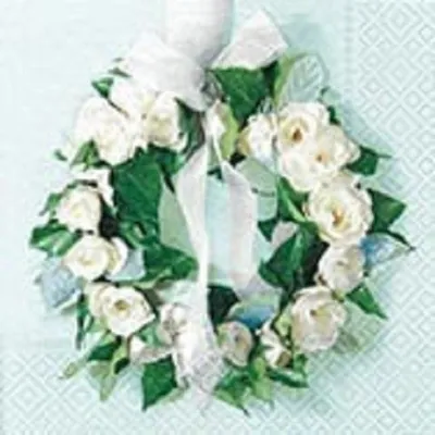Produktbild von 20 COCKTAIL SERVIETTEN 25x25cm Kranz mit weißen Rosen, Rosenkranz