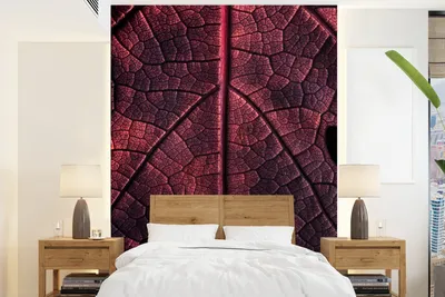 Produktbild von MuchoWow® Fototapete für Wohnzimmer oder Schlafzimmer Wandtapete Vinyl Motivtapete Abstrakt - Rot - Blätter - Pflanze - 165x220 cm - Wanddekorationen