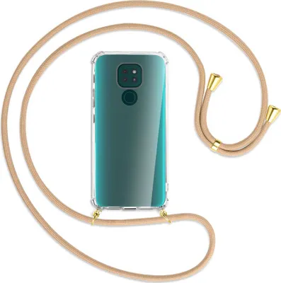Produktbild von Handykette Backcover-Schutzhülle mit Band (Metall goldfarben) für Motorola Moto G9 / G9 Play - beige