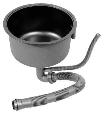 Produktbild von Runde Küchenspüle aus Edelstahl, Einbauwaschbecken mit Deckel, 40 cm Durchmesser für Wohnmobil, Bar und Restaurant (Schwarz)