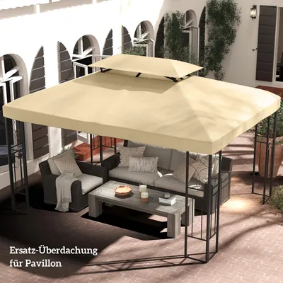 Produktbild von Ersatzdach Pavillon 3x4 m, Pavillondach Ersatz wasserabweisend, Doppeldach Polyester, Beige | 400x300 cm | 2,4 kg