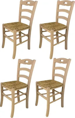 Produktbild von t m c s Tommychairs - 4er Set Stühle SAVOIE für Küche und Esszimmer, robuste Struktur aus poliertem Buchenholz, unbehandelt und 100% natürlich, Sitzfläche aus echtem Stroh