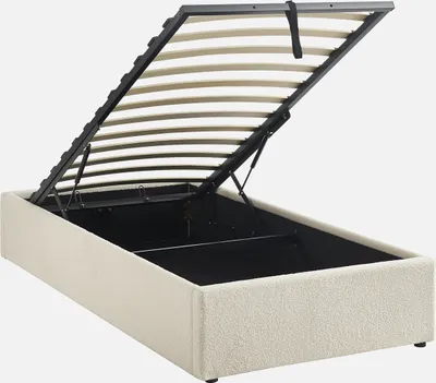 Produktbild von sweeek - Boxbett mit Lattenrost und Kopfteil, Bouclé-Bezug, weiß - Weiß