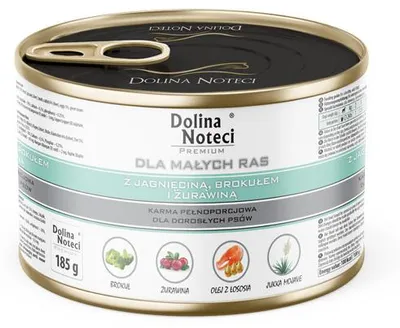 Zdjęcie produktu dla Mokra karma dla psów małych ras Dolina Noteci Premium z jagnięciną, brokułem i żurawiną 185 g