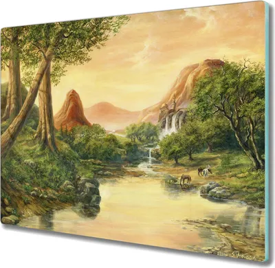 Produktbild von Coloray Herdabdeckplatte 60x52 cm Schneidebrett Kochplattenabdeckung Küchenbrett Hackbrett - Fantasielandschaft Baum nach oben