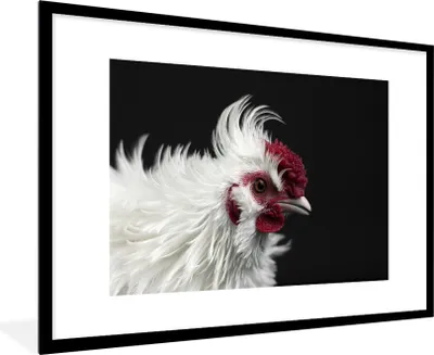 Produktbild von MuchoWow® Gerahmtes Poster Huhn - Vogel - Schwarz 90x60 cm - Poster mit Schwarzem Bilderrahmen Wandposter Rahmen Foto Bilder - Wanddekoration - Fotos