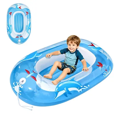 Imagen del producto de Bote inflable para niños, de colores, con cuerda de arrastre, ideal para el mar y la piscina, juguete acuático
